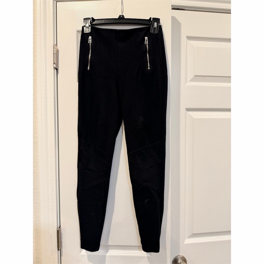 ZARA Basic Black Moto Biker Ponte Leggings Womens Size M Skinny Zip Pockets